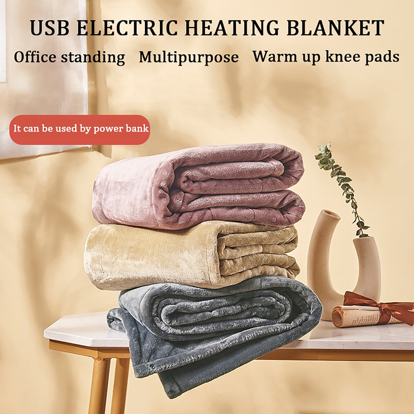 USB Heated Blanket Home Office Electric Blankets Portable Heating Pad Flannel Washable Power Bank Warm Up Blanket Warming Pad- elektrische deken