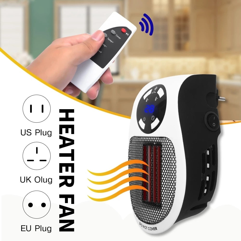 500W Portable Electric Heater Plug in Wall Heater Room Heating Stove Mini Household Radiator Remote Warmer Machine For Winter