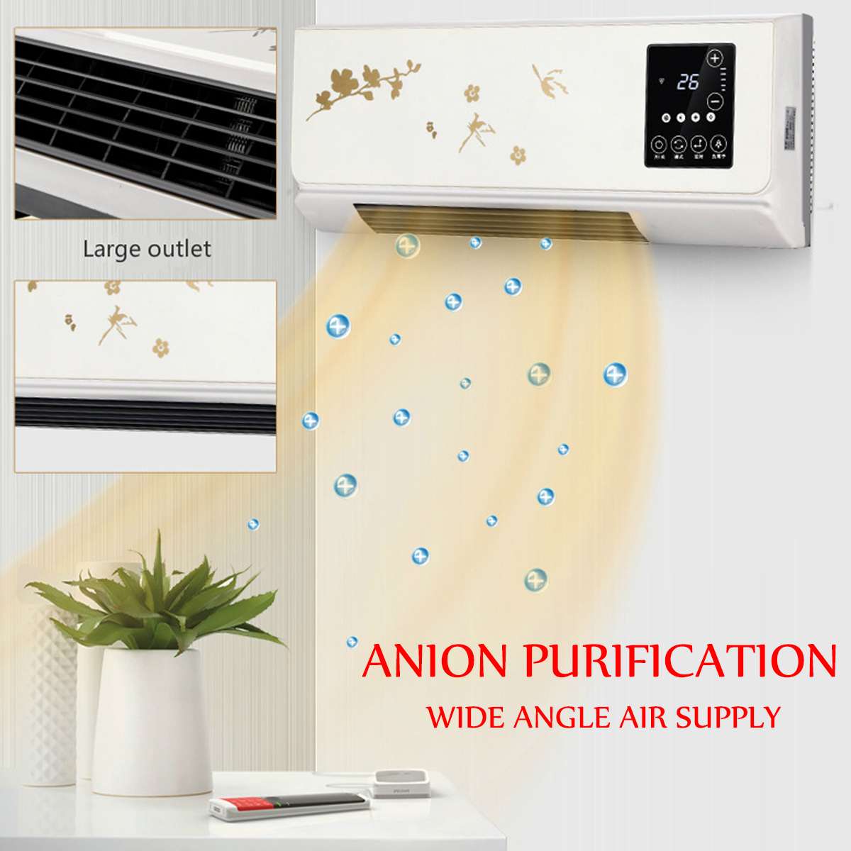 2000W Wall Mounted Electric Air Conditioner Heater Fan Heating 3S Heating Room Bathroom Waterproof With Remote Control/Hanger